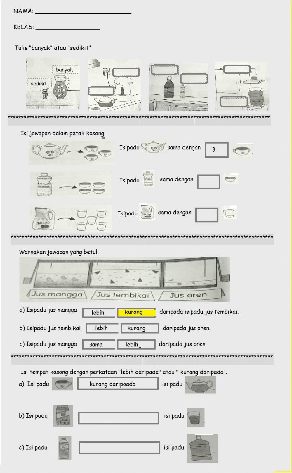 Jisim dan isipadu tahun 1