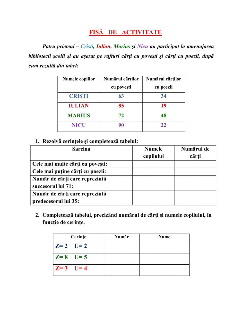 Formarea, ordonarea și compararea numerelor 0-100