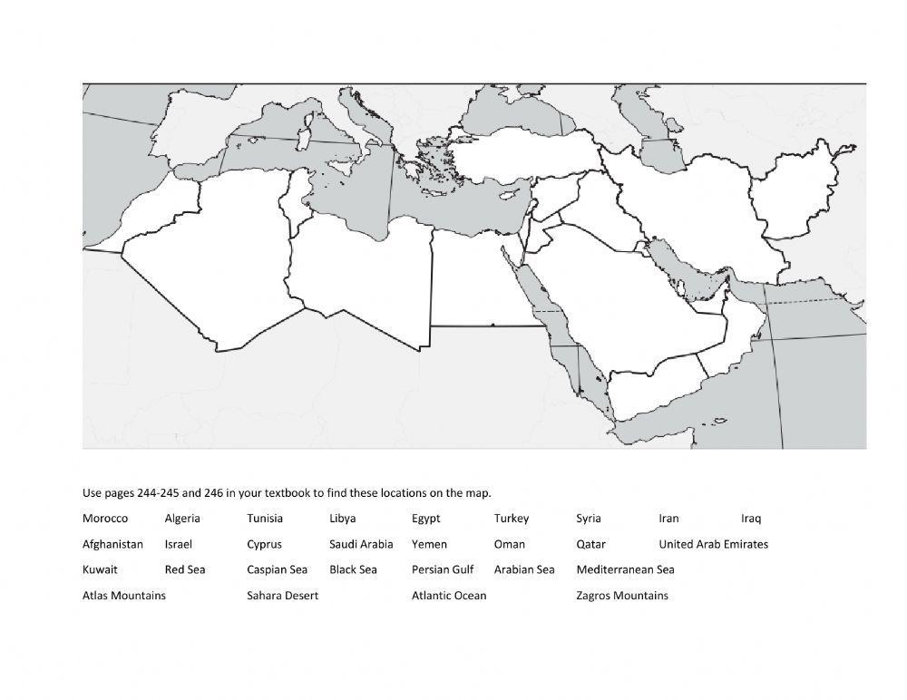 Map of Middle East and North Africa
