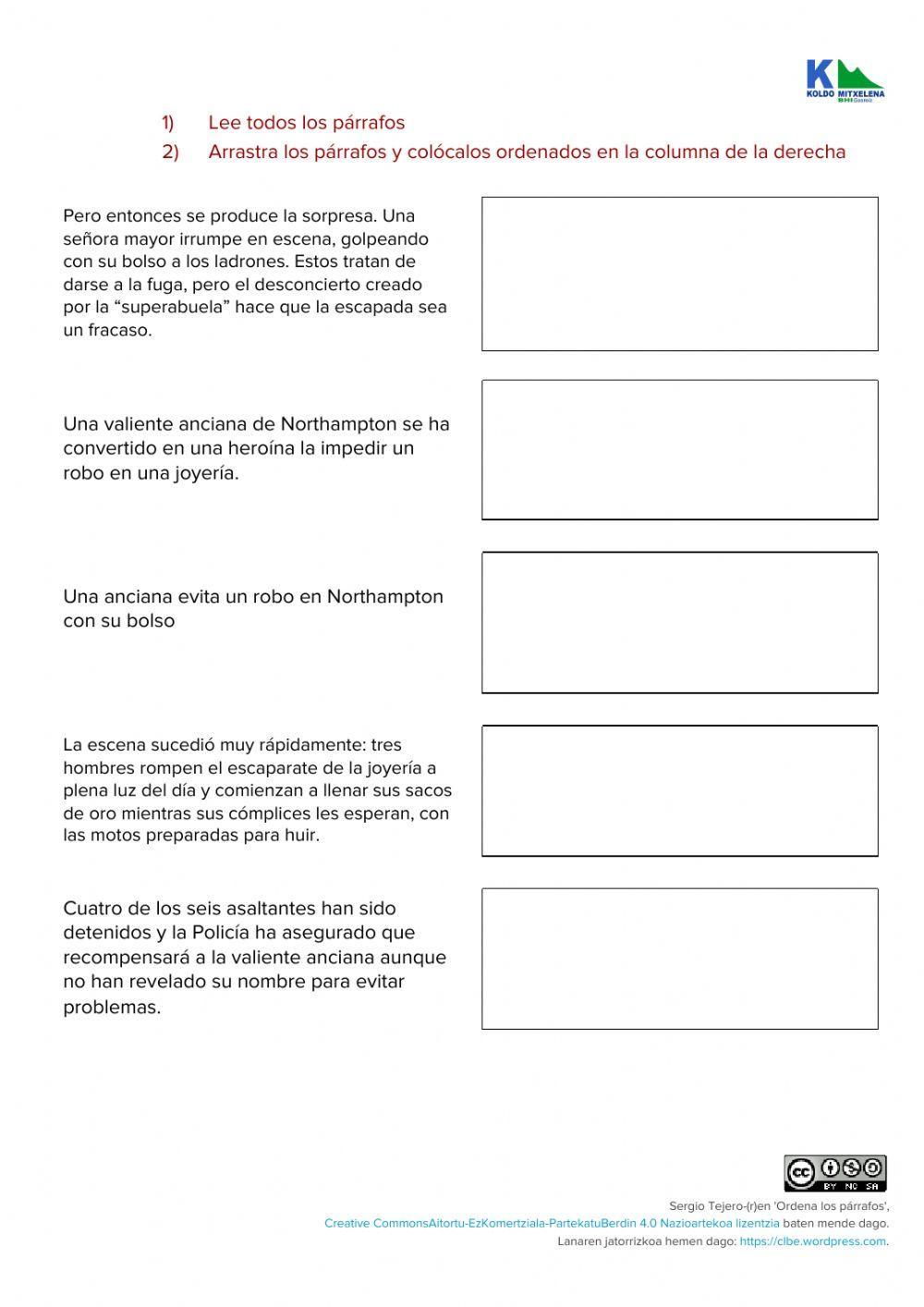 Ordena los párrafos V