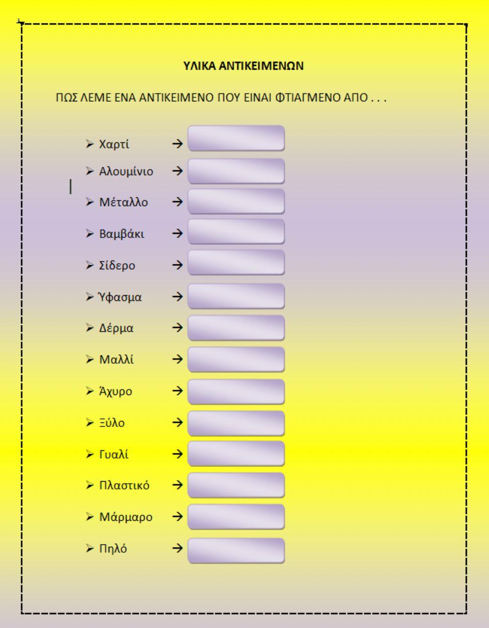 Υλικά - επίθετα