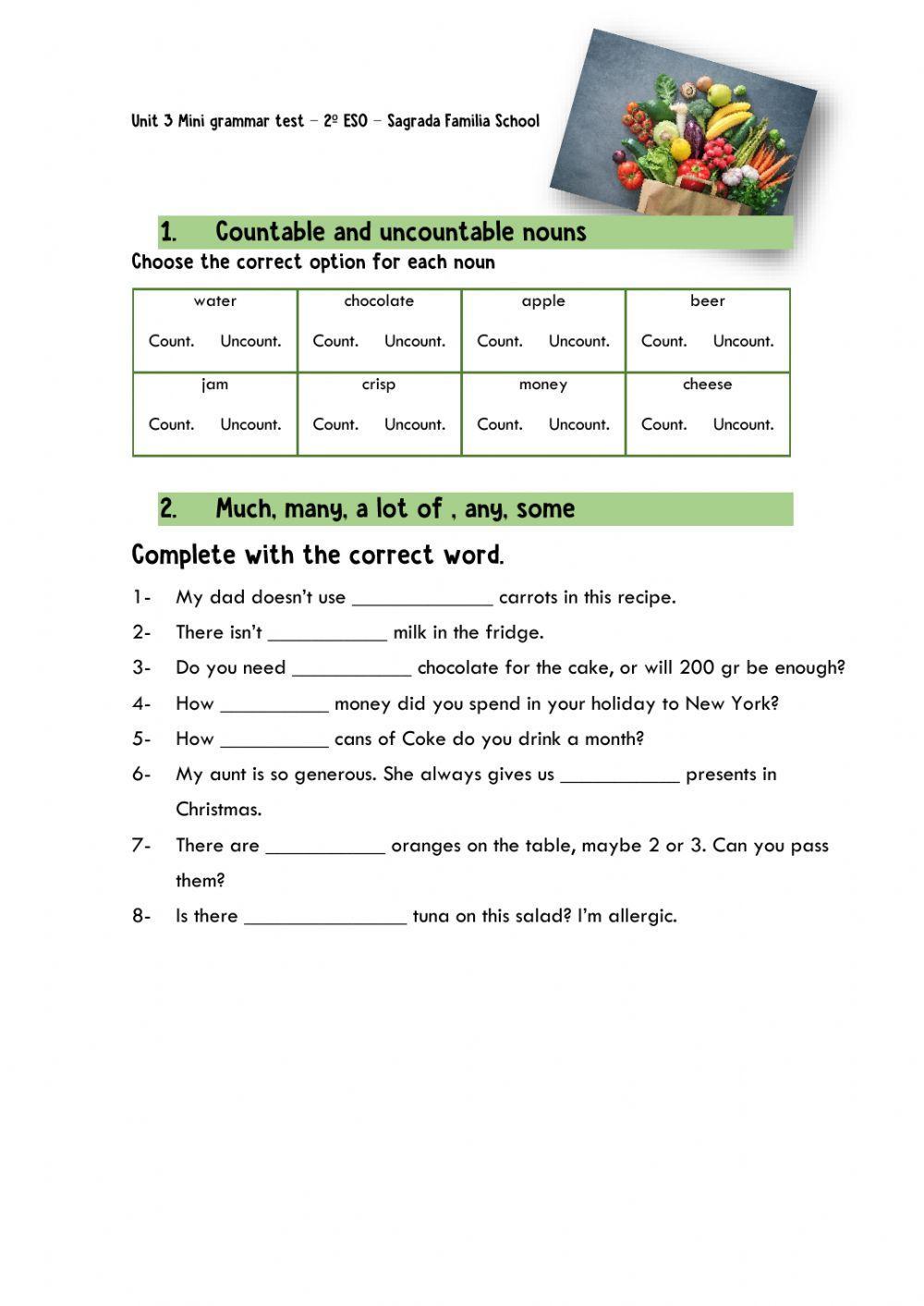 Countables And Uncountables Much Many 2º Eso Worksheet Live