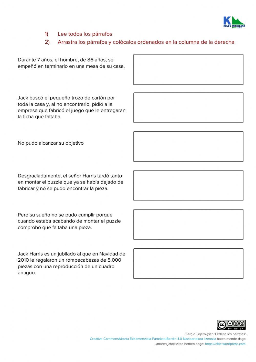 Ordena los párrafos VII