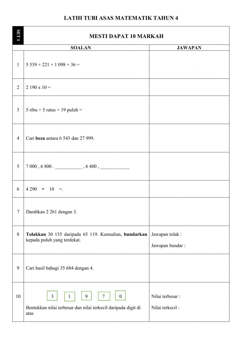 Latih Tubi Asas Matematik Set 1