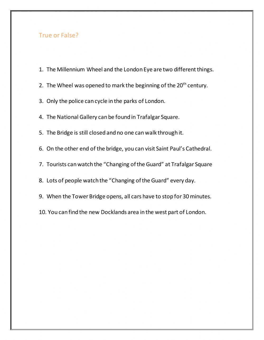 London sightseeing - Comprehension activity