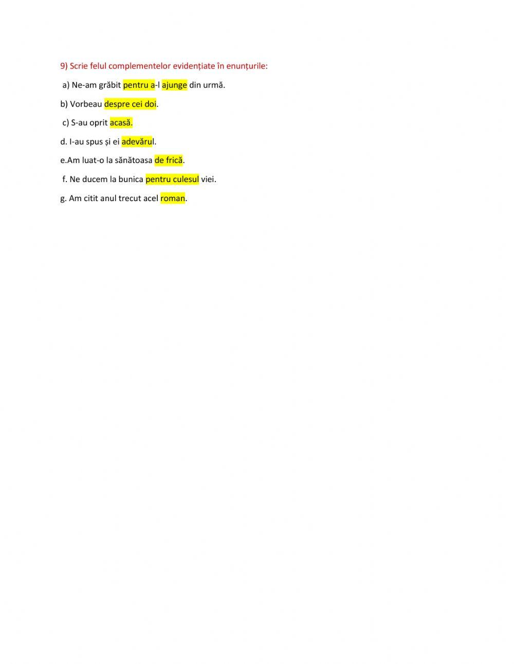 Verbul, Complementul- recapitulare