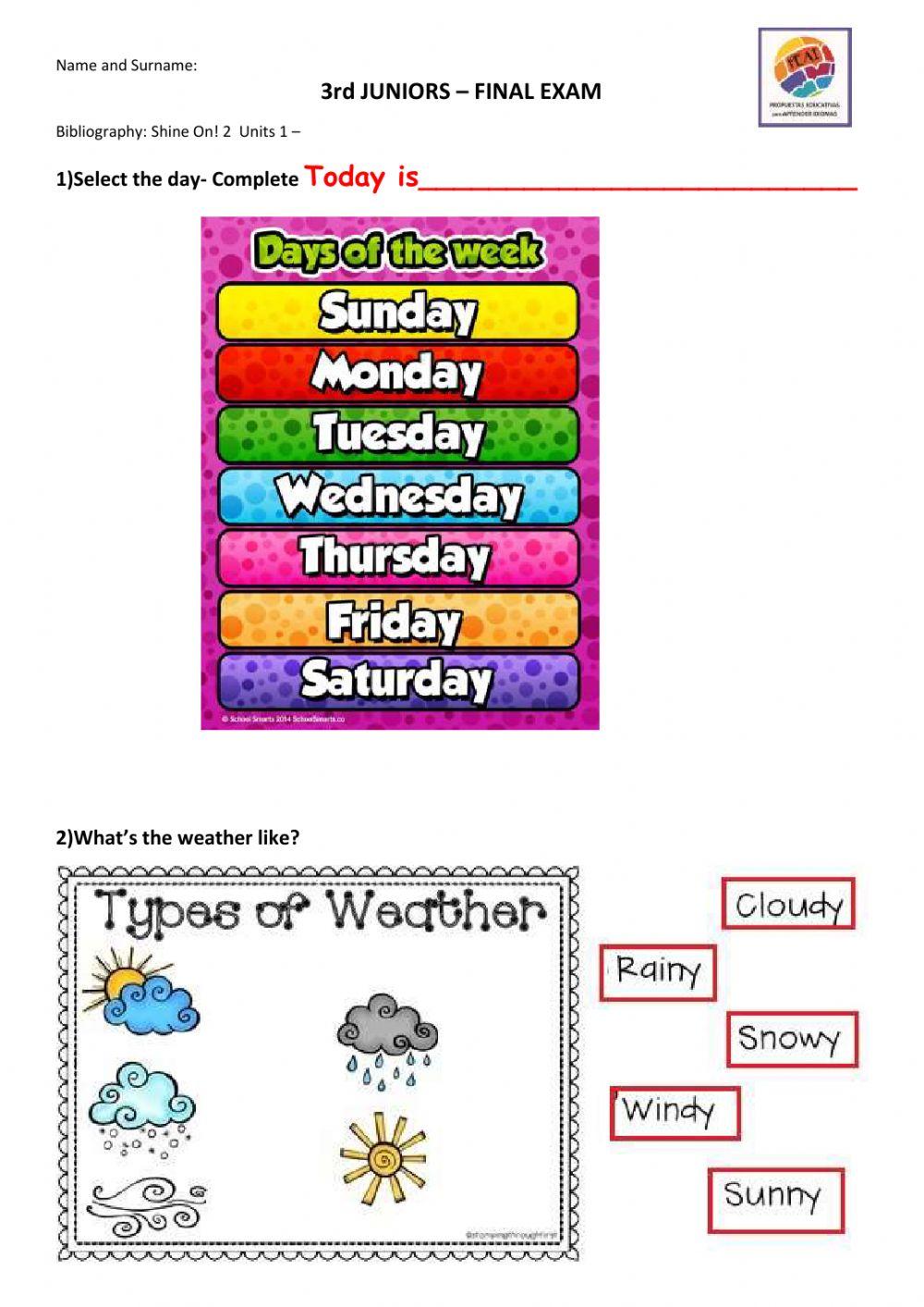 Shine On! 3- Exam Units 1-4