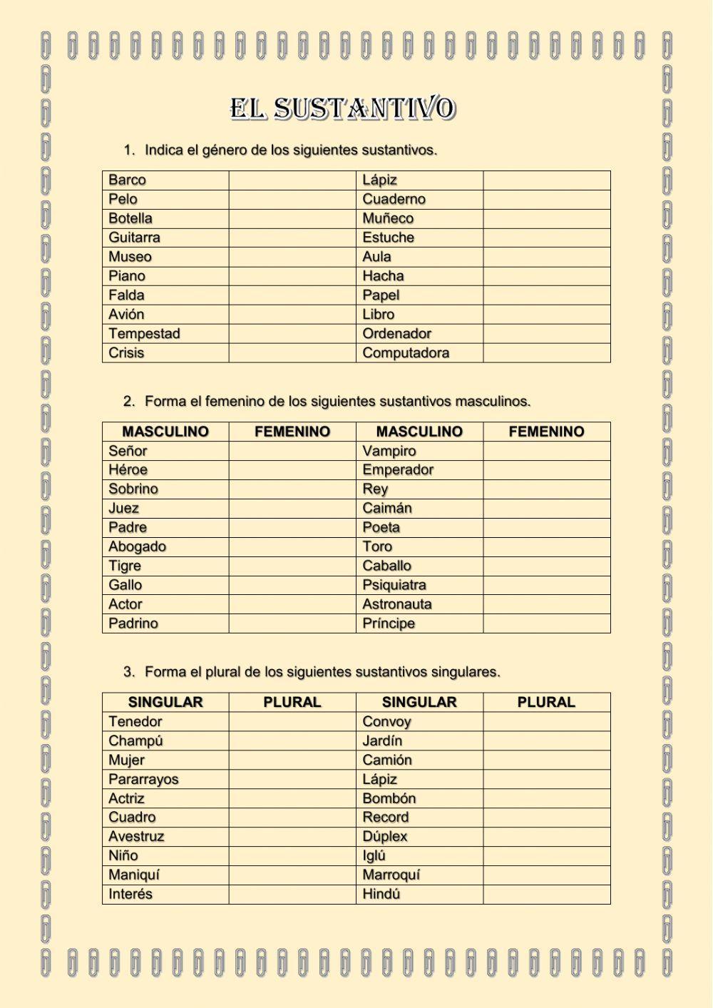 El sustantivo: género y número