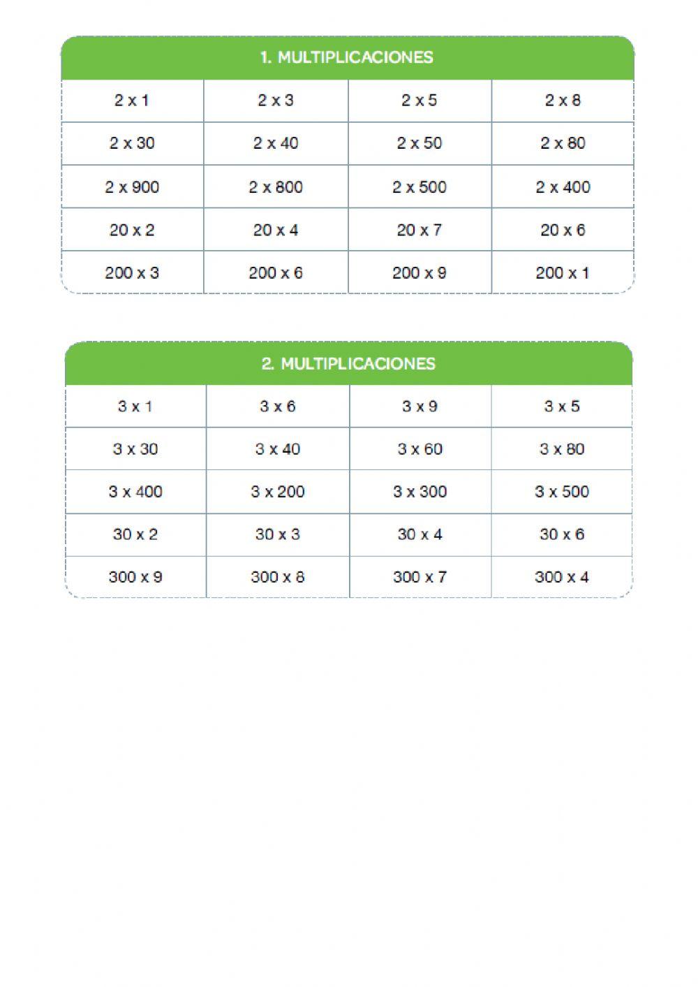 Multiplicaciones 2 y 3 con ceros