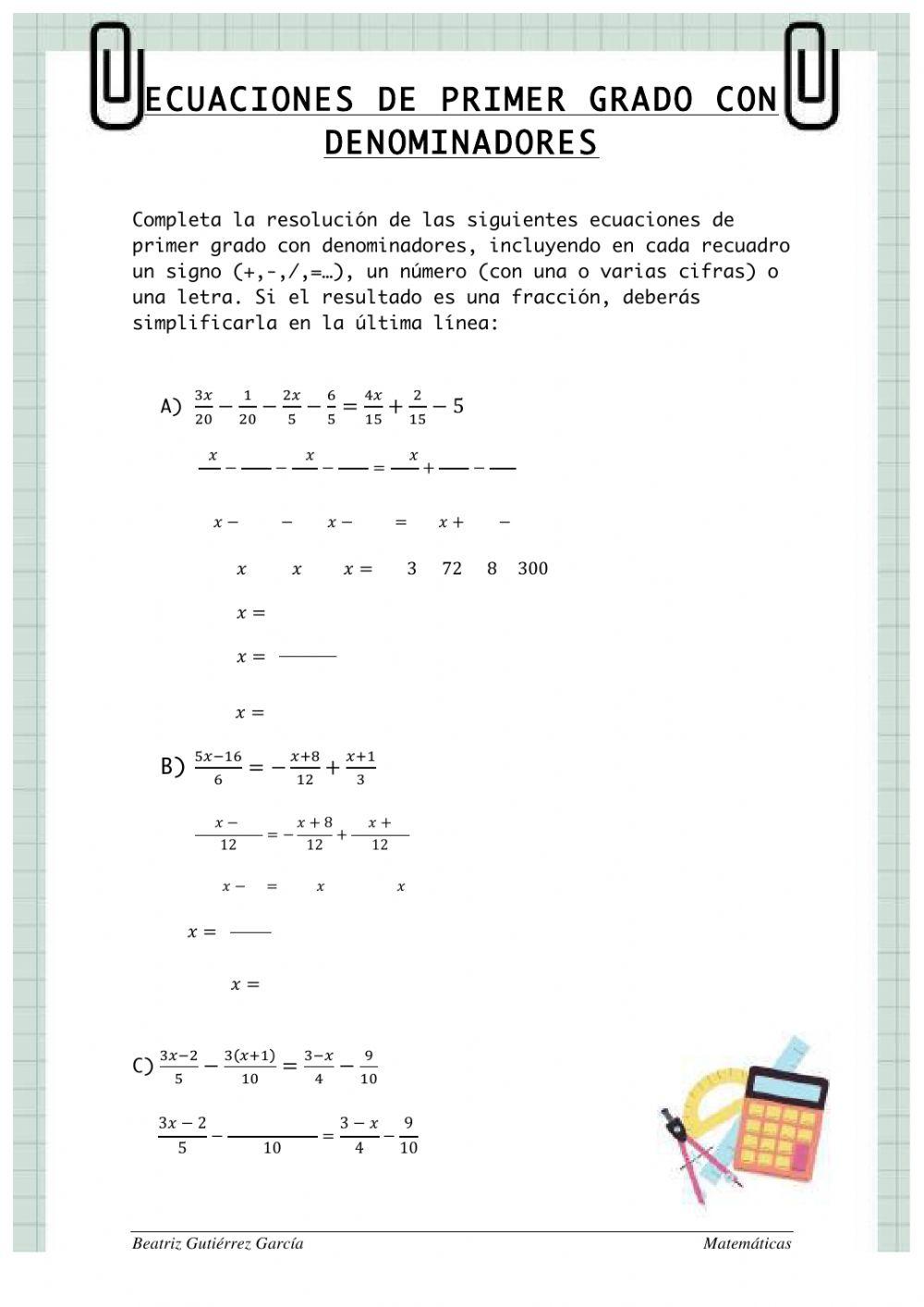 Ecuaciones de primer grado con denominadores