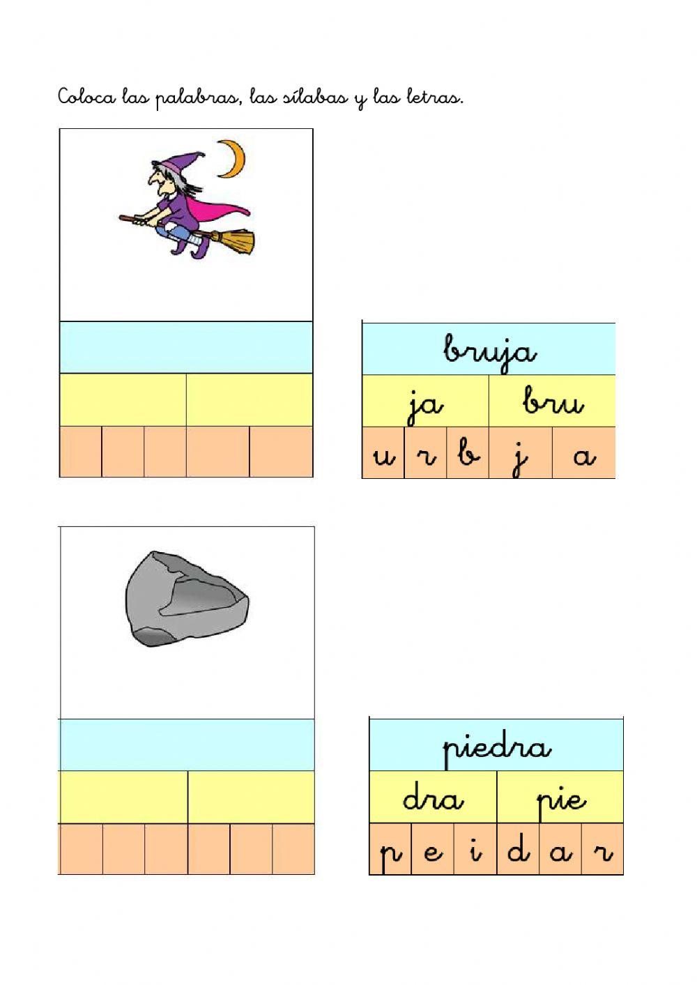 Palabras con sílabas trabadas.