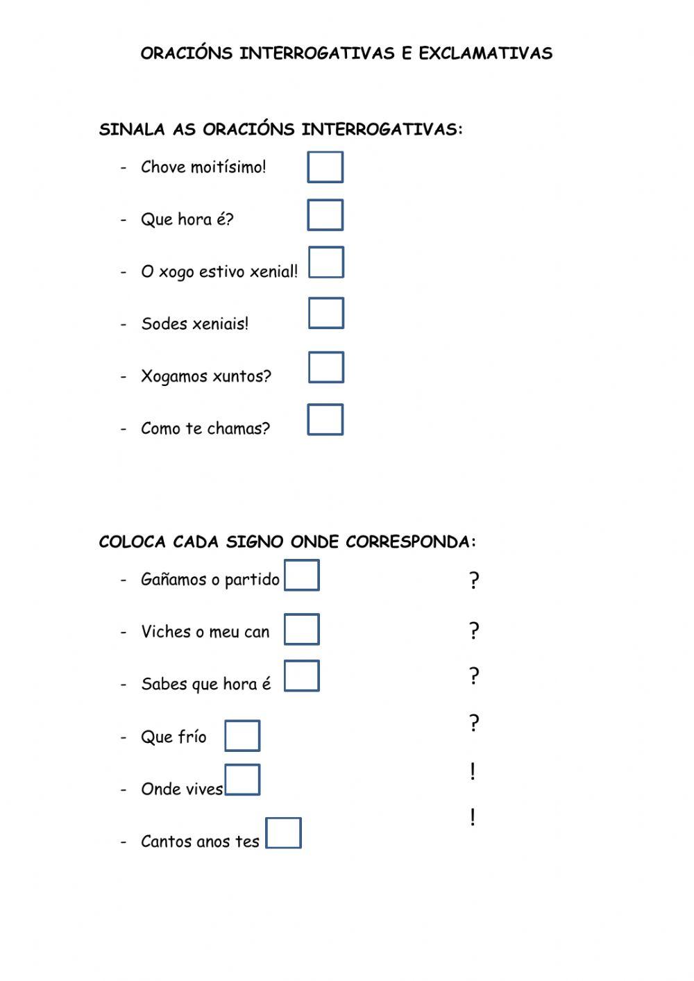 Oracións interrogativas e exclamativas