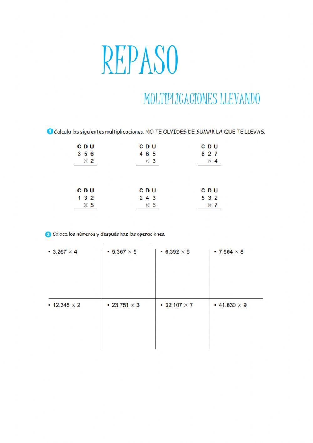 Repaso multiplicación llevada