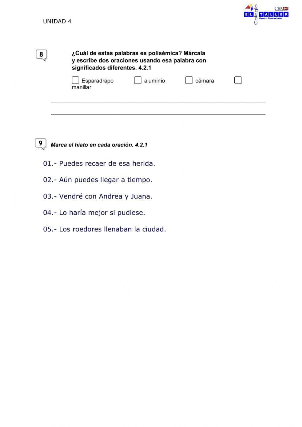Control Unidad 4 de lengua