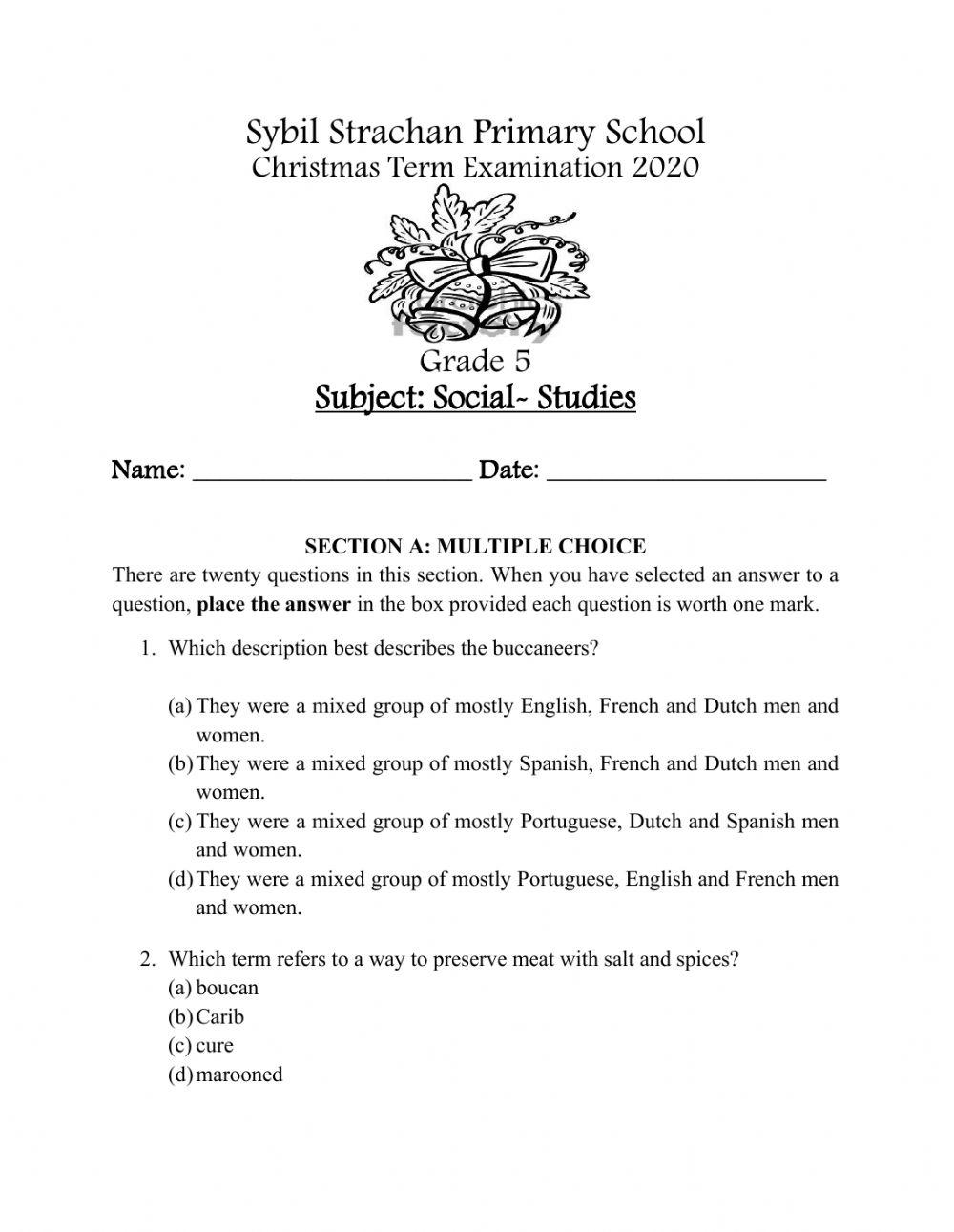 Social Studies Exam grade 5