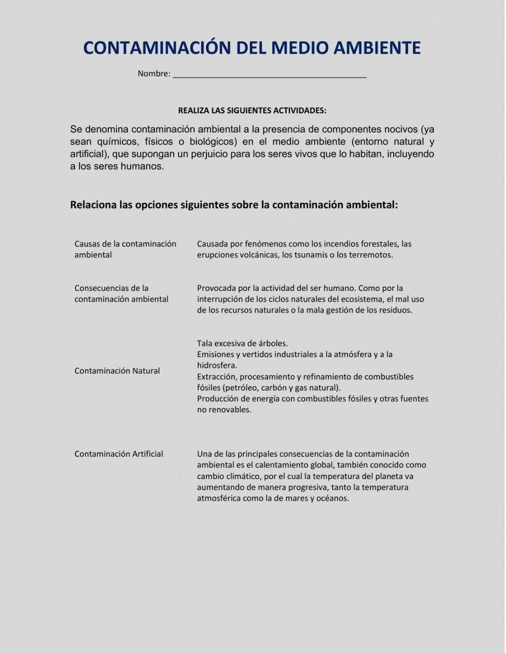 Contaminación del medio ambiente