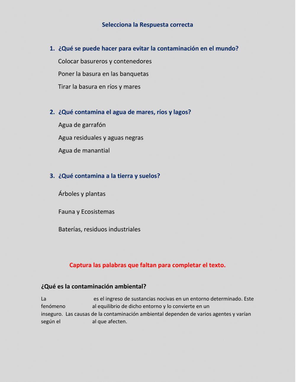Contaminación del medio ambiente
