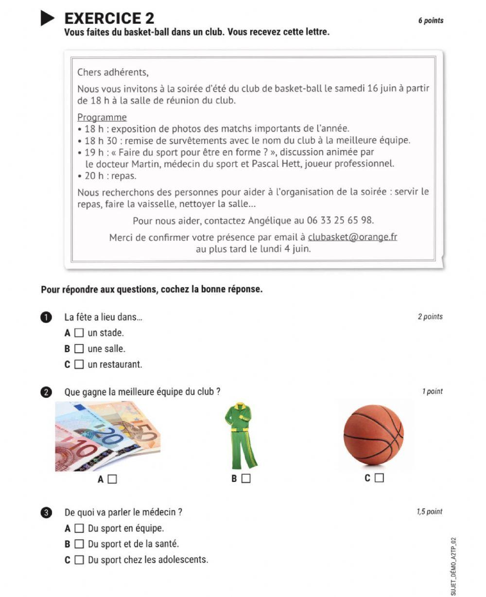 Sujet Delf A2 Tout Public