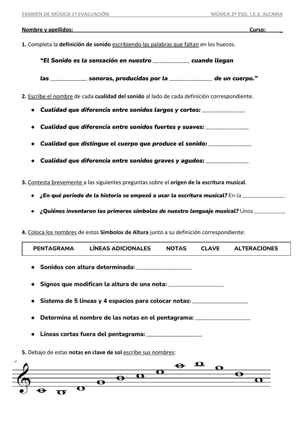 Examen Sonido y Altura Examen Sonido y Altura