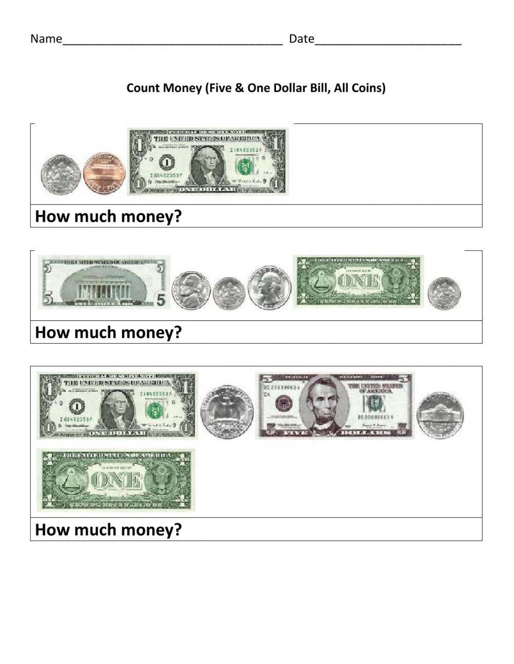 Money (Five & One Bills and Coins)