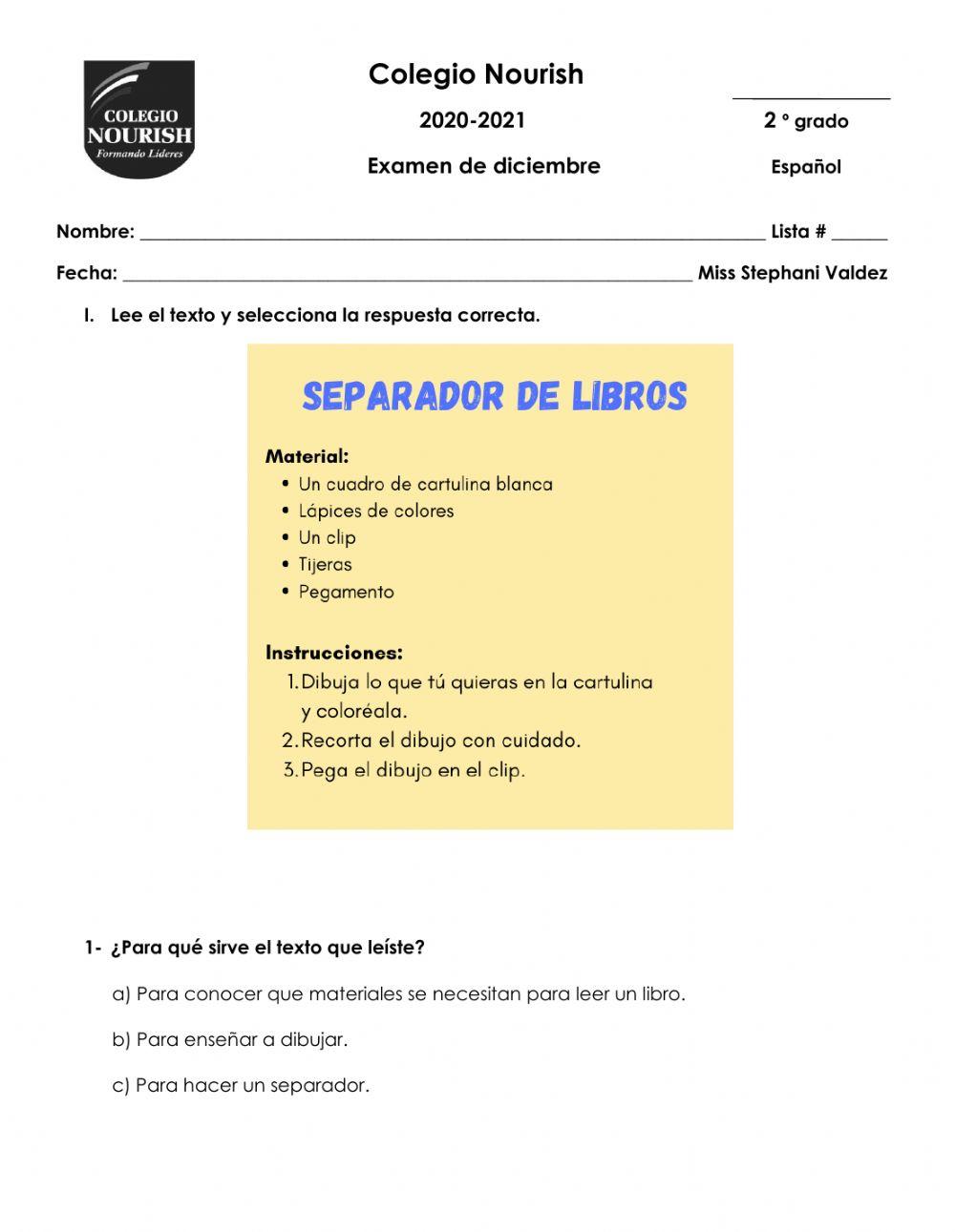 Examen de español 2°