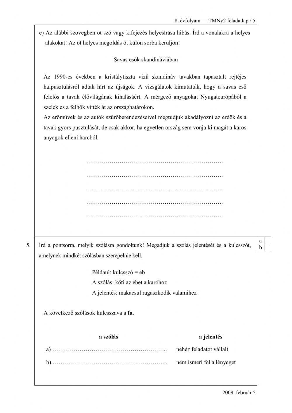 Magyar felvételi 2009.02.05.