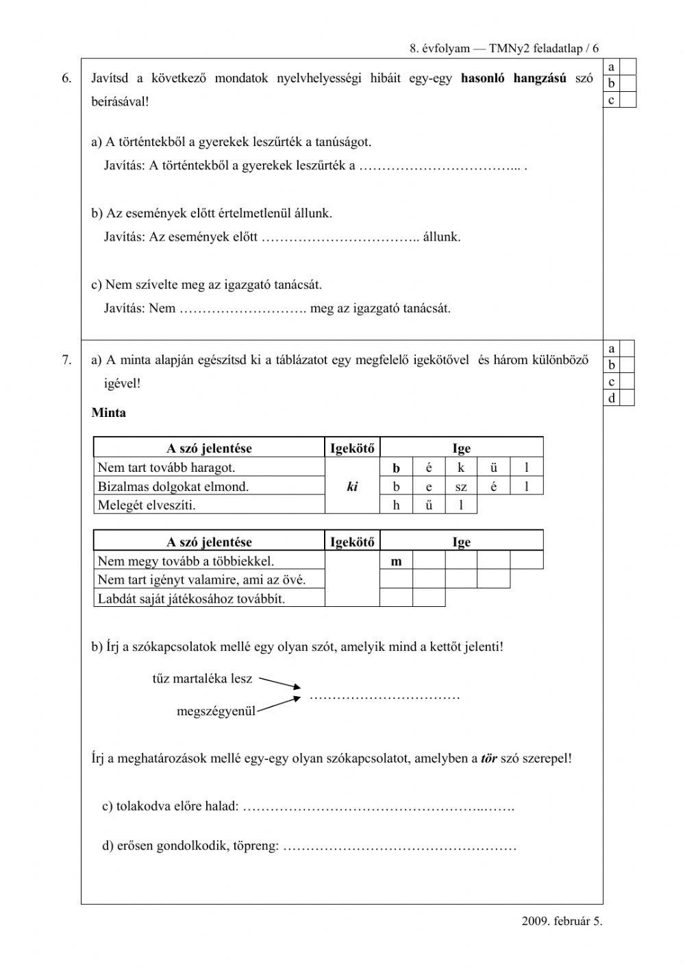 Magyar felvételi 2009.02.05.