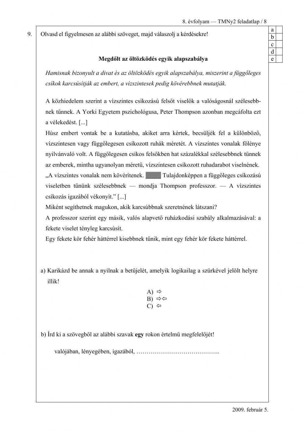 Magyar felvételi 2009.02.05.