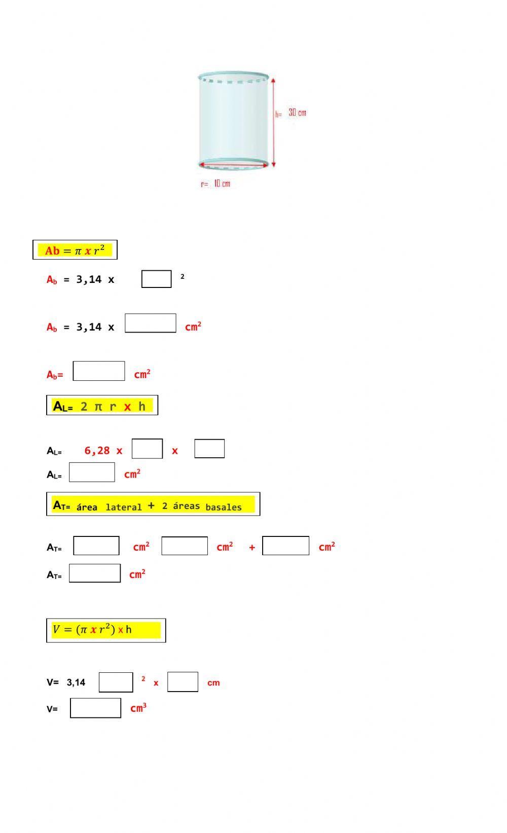Área y volumen de un cilindro