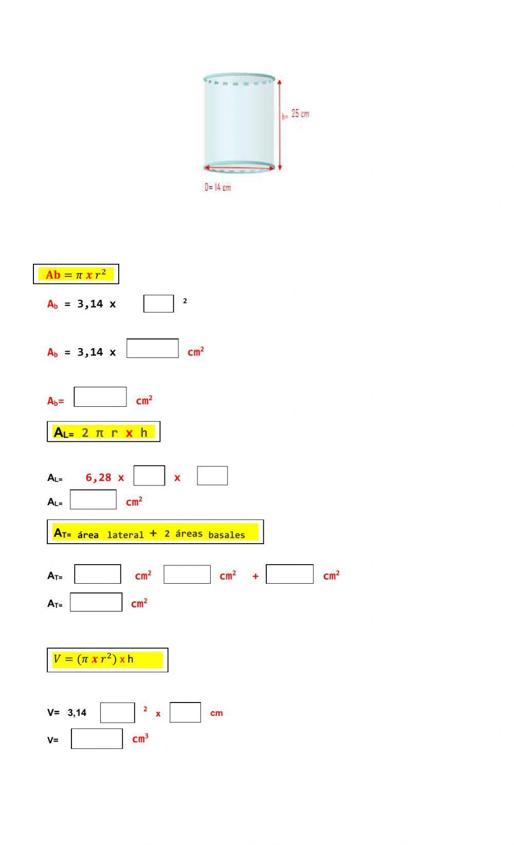 Área y volumen de un cilindro