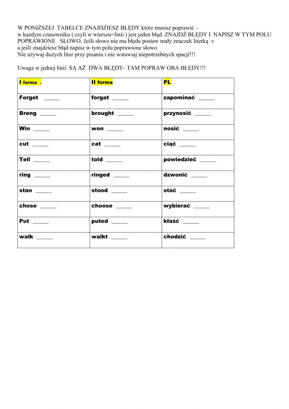 Regular and irregular verbs- form 1 & 2