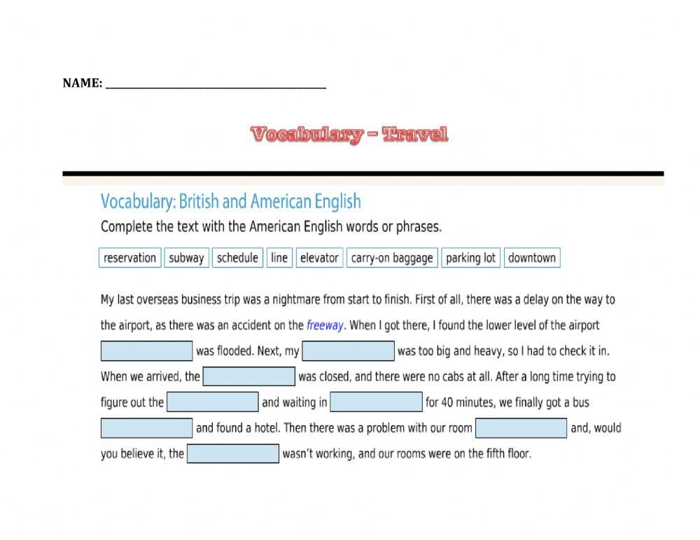 Vocabulary travel comex