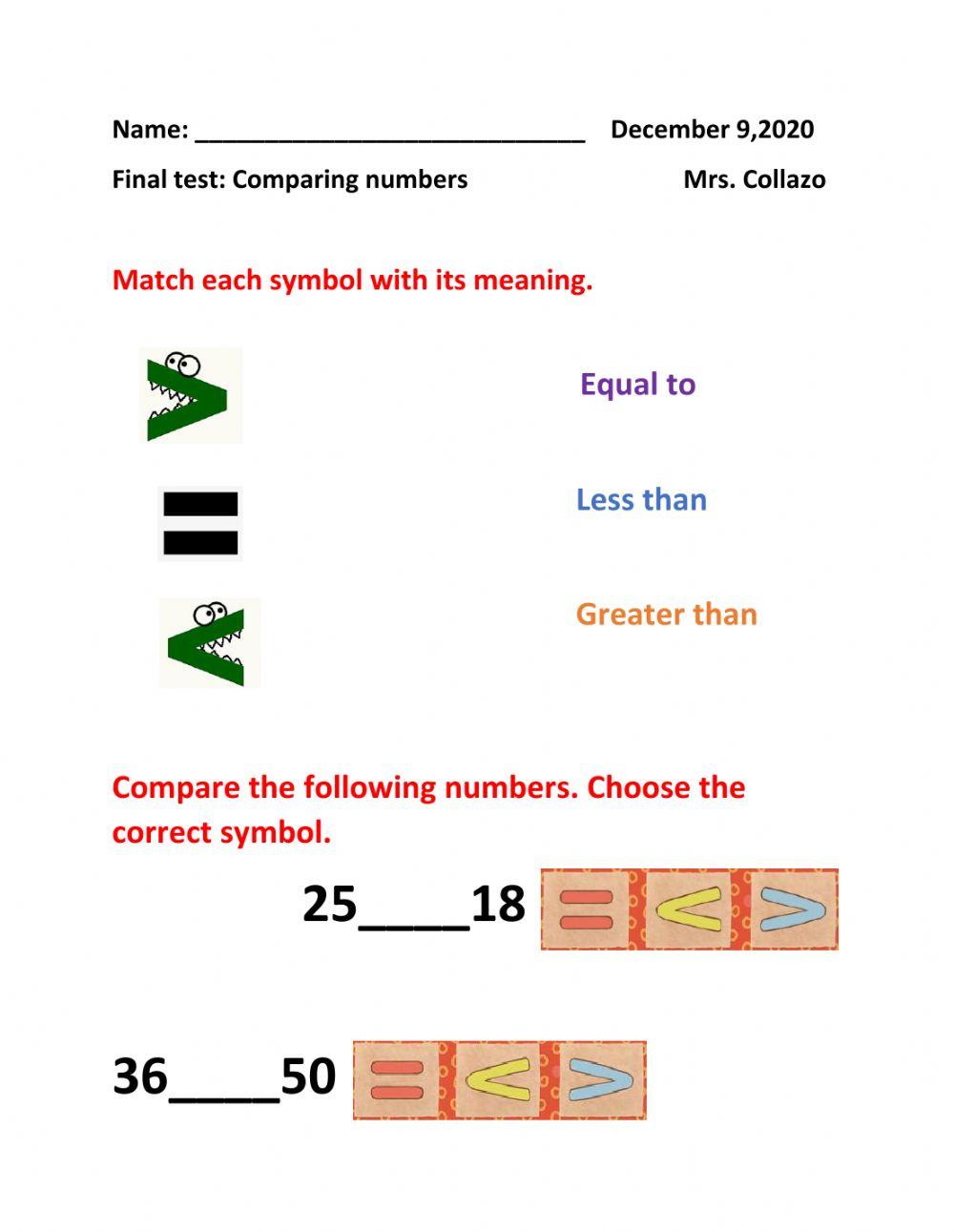 Comparing numbers