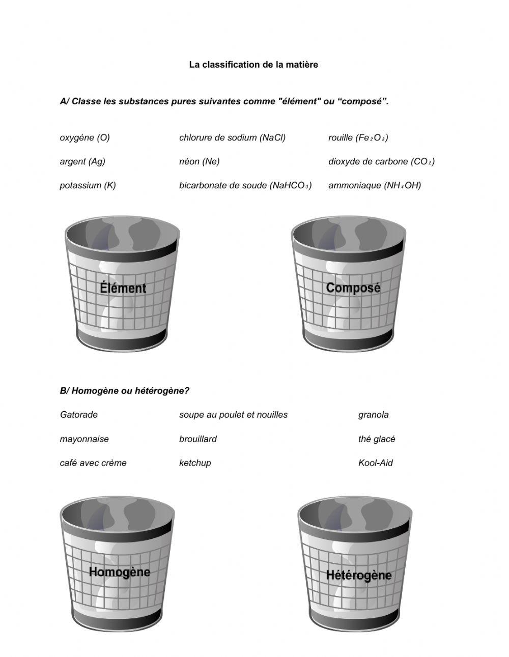 La classification de la matière