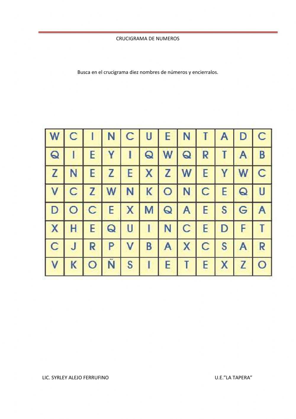 Crucigrama de numeros