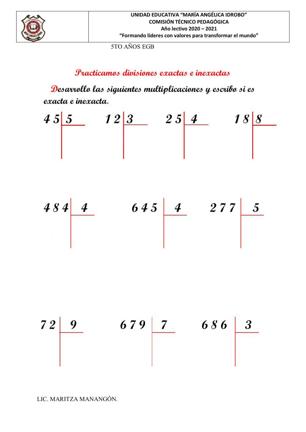 Divisiones exactas e inexactas