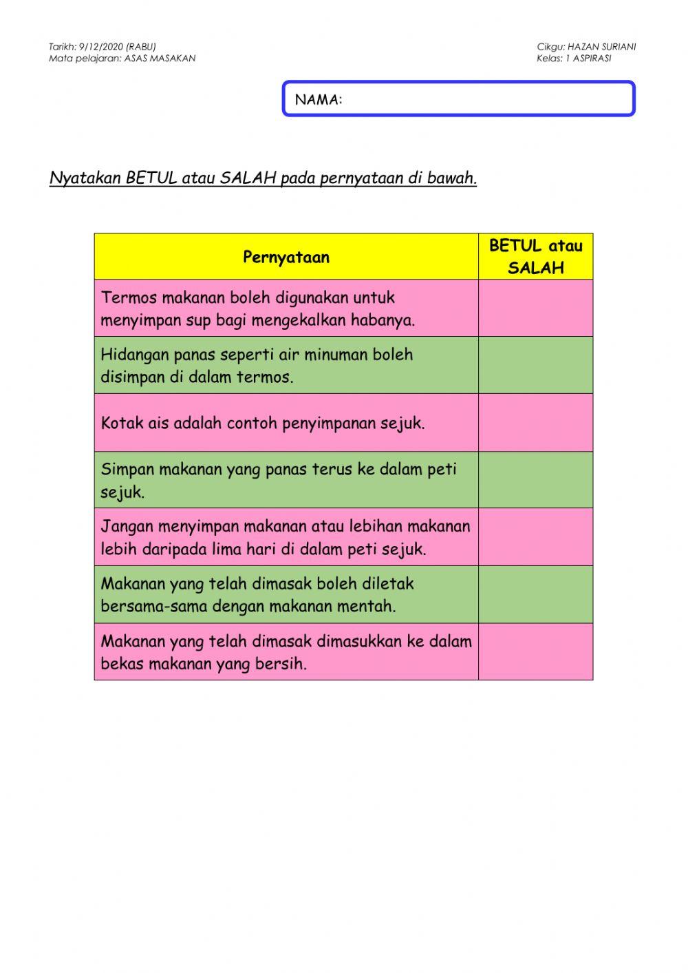 ASAS MASAKAN - Penyimpanan makanan