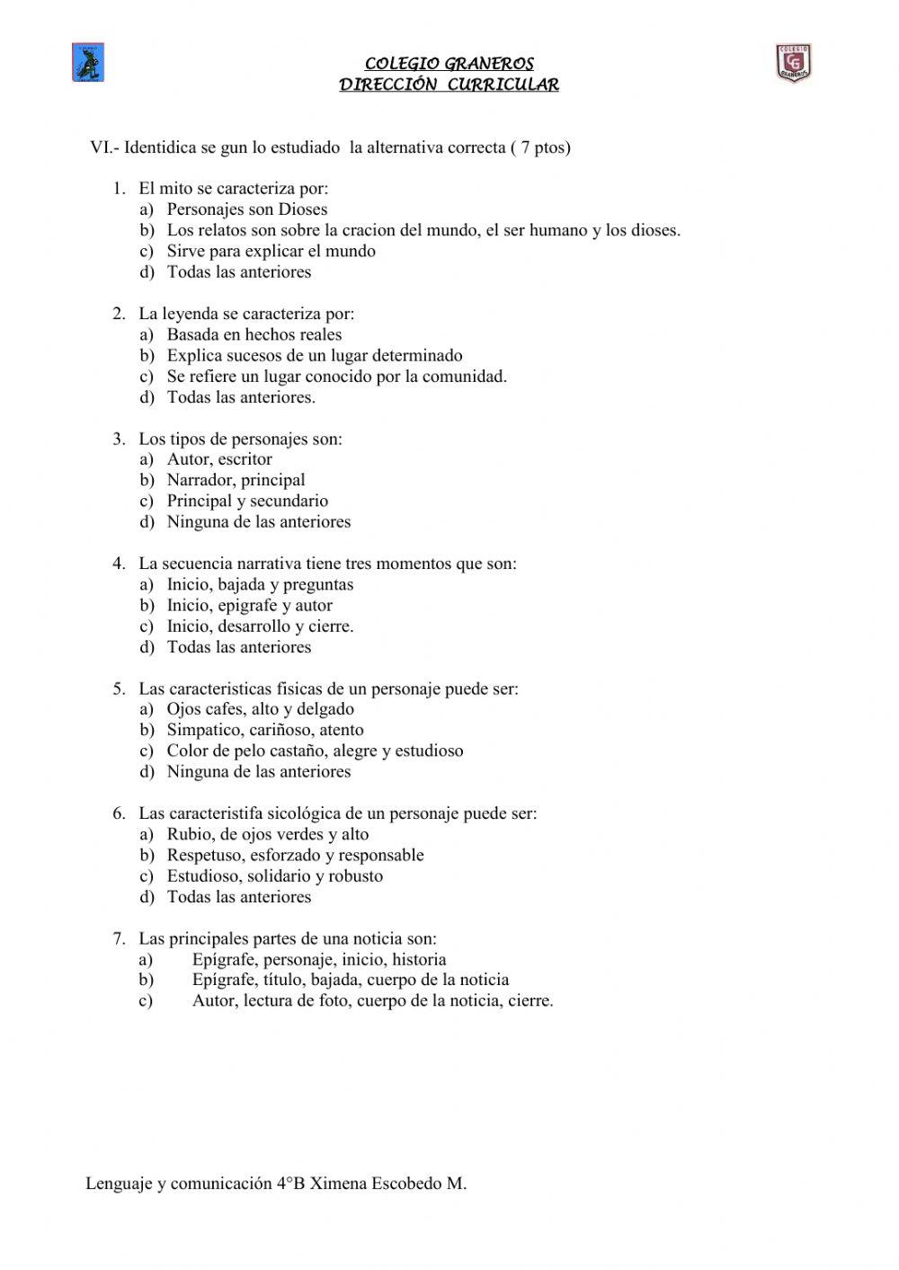 Diagnostico prueba D.I.A LENGUAJE 4°B