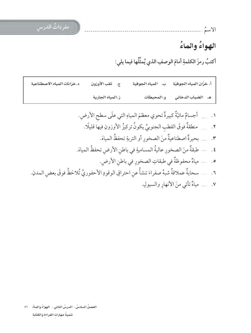 مفردات الهواء والماءعلوم خامس