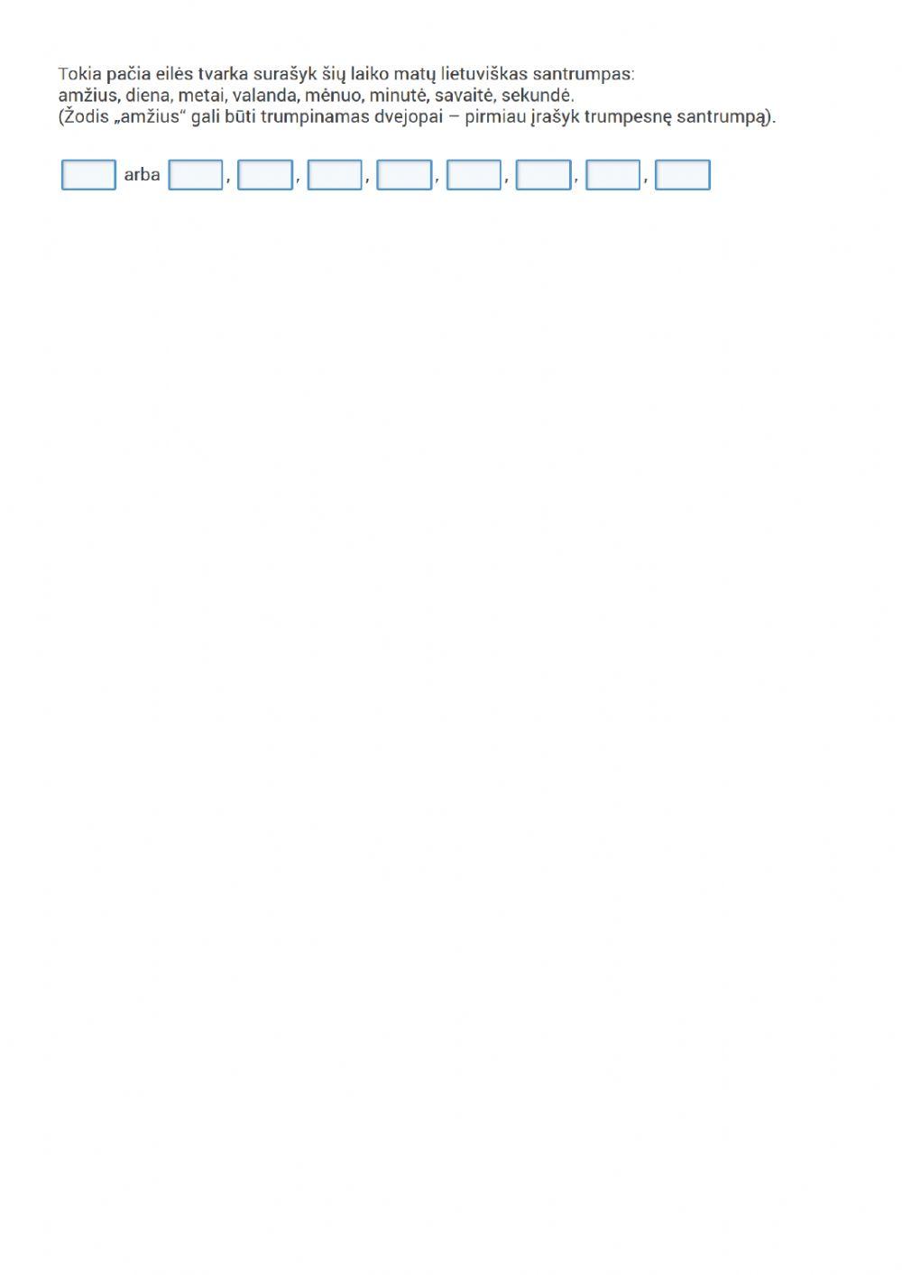 Datos, matų, piniginių vienetų santrumpos