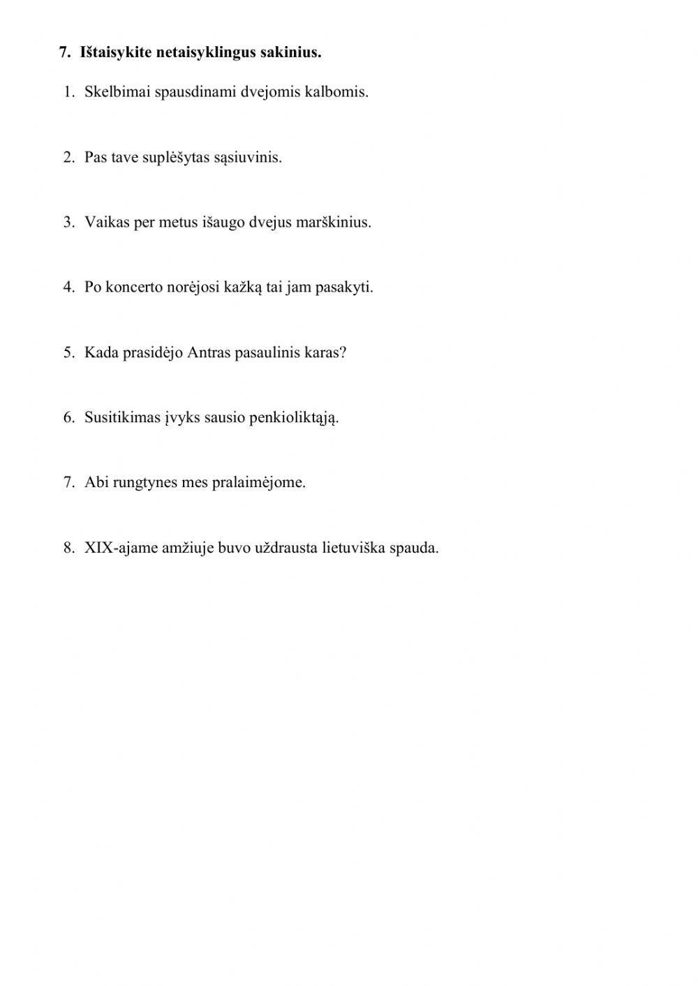 Kontrolinis darbas 7 kl. Skaitvardis