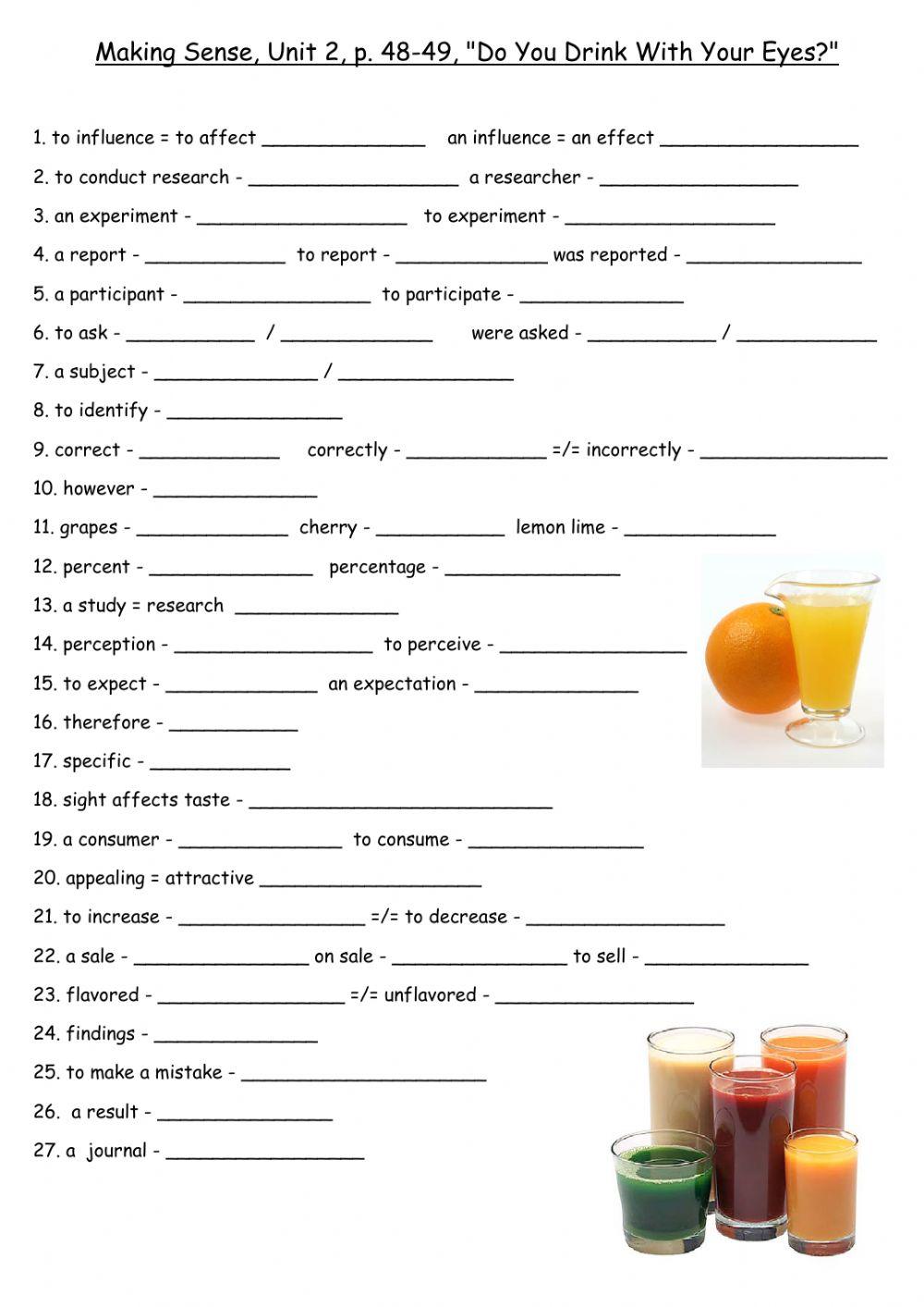 Making Sense Unit 2 Do You Drink With Your Eyes? Dina Shterengas