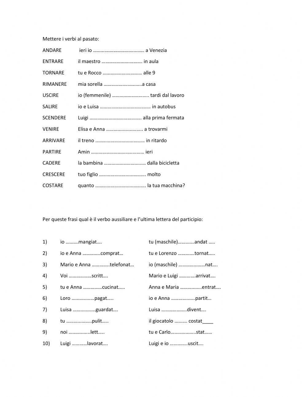 Esame Verbi al Passato