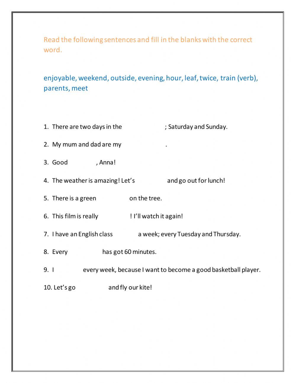 Free time - Vocabulary activity
