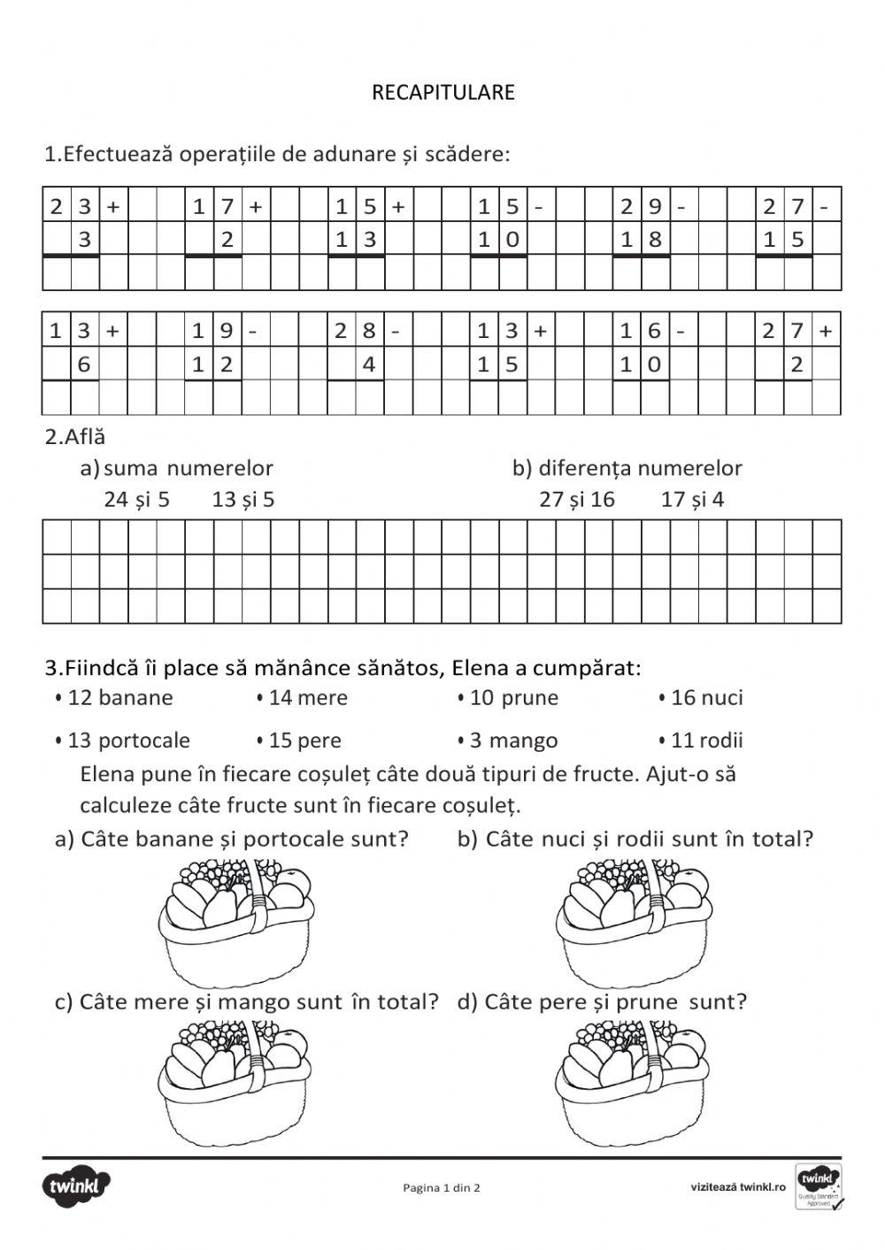 Adunarea si scaderea numerelor in concentrul 0 31 online exercise for