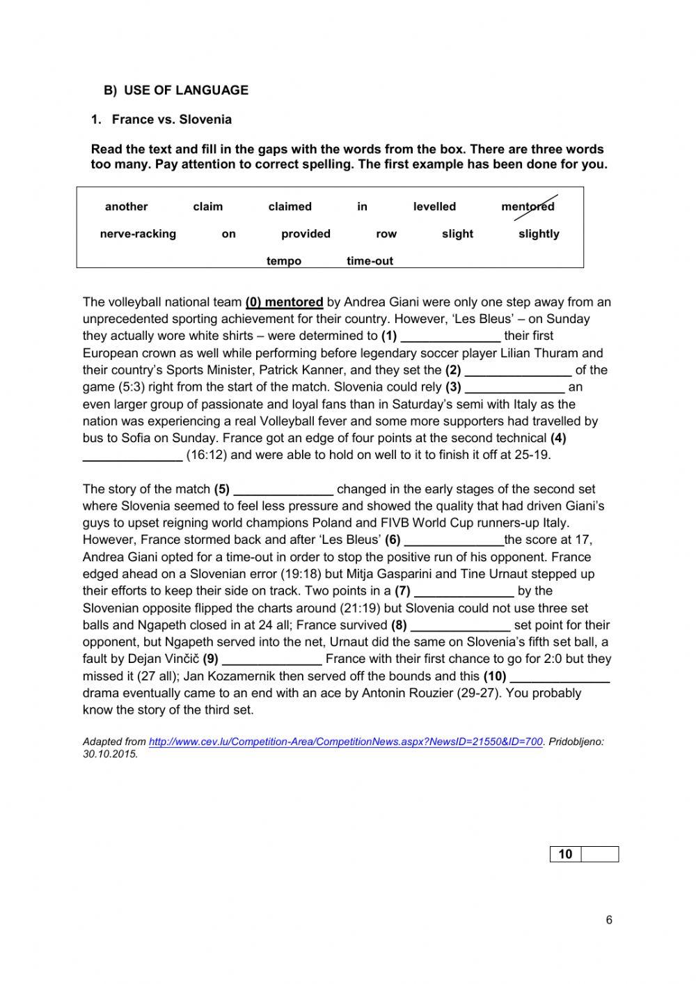 Tekmovalna pola (šolsko tekmovanje) november 2015