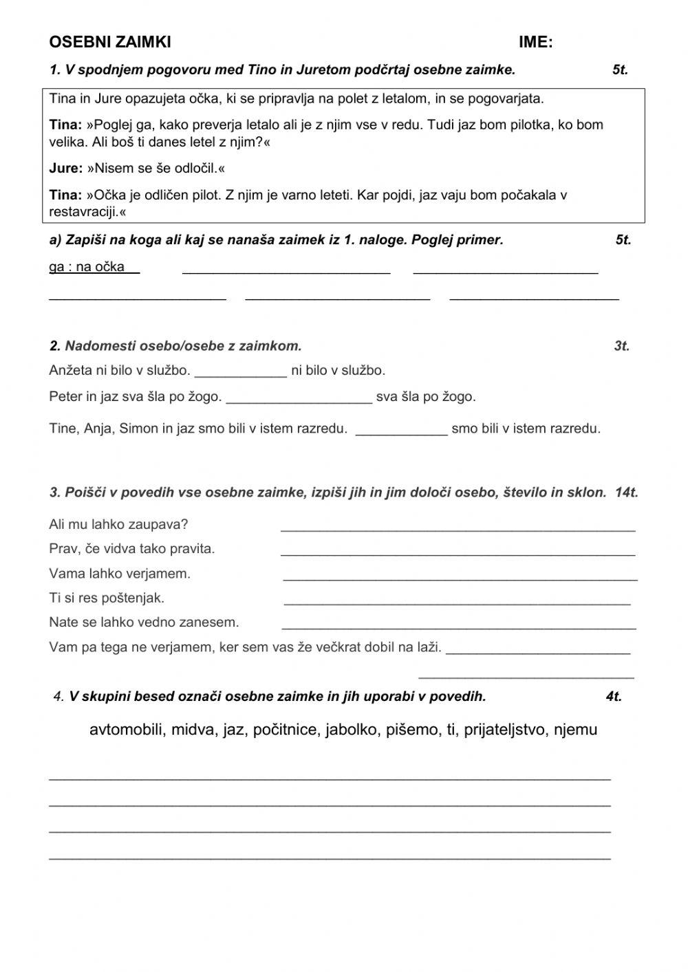 OSEBNI ZAIMKI-VAJE