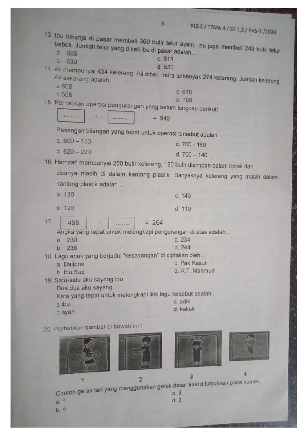 PAS Tematik Tema 4 Sub tema 1 dan 2