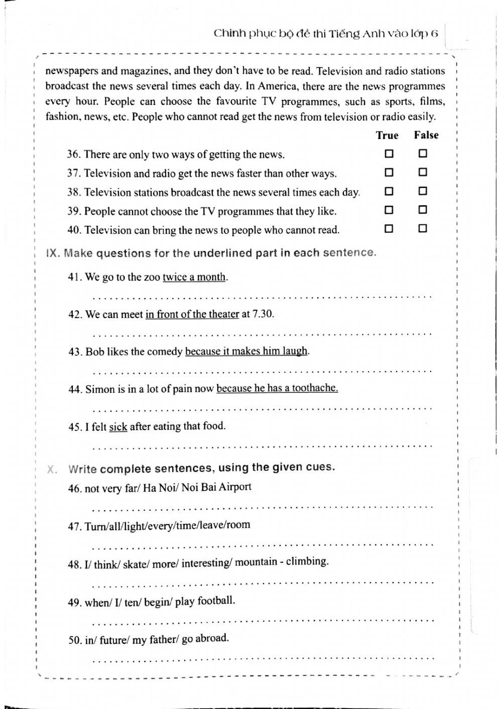 Bộ đề thi TA vào 6 - Đề số 4