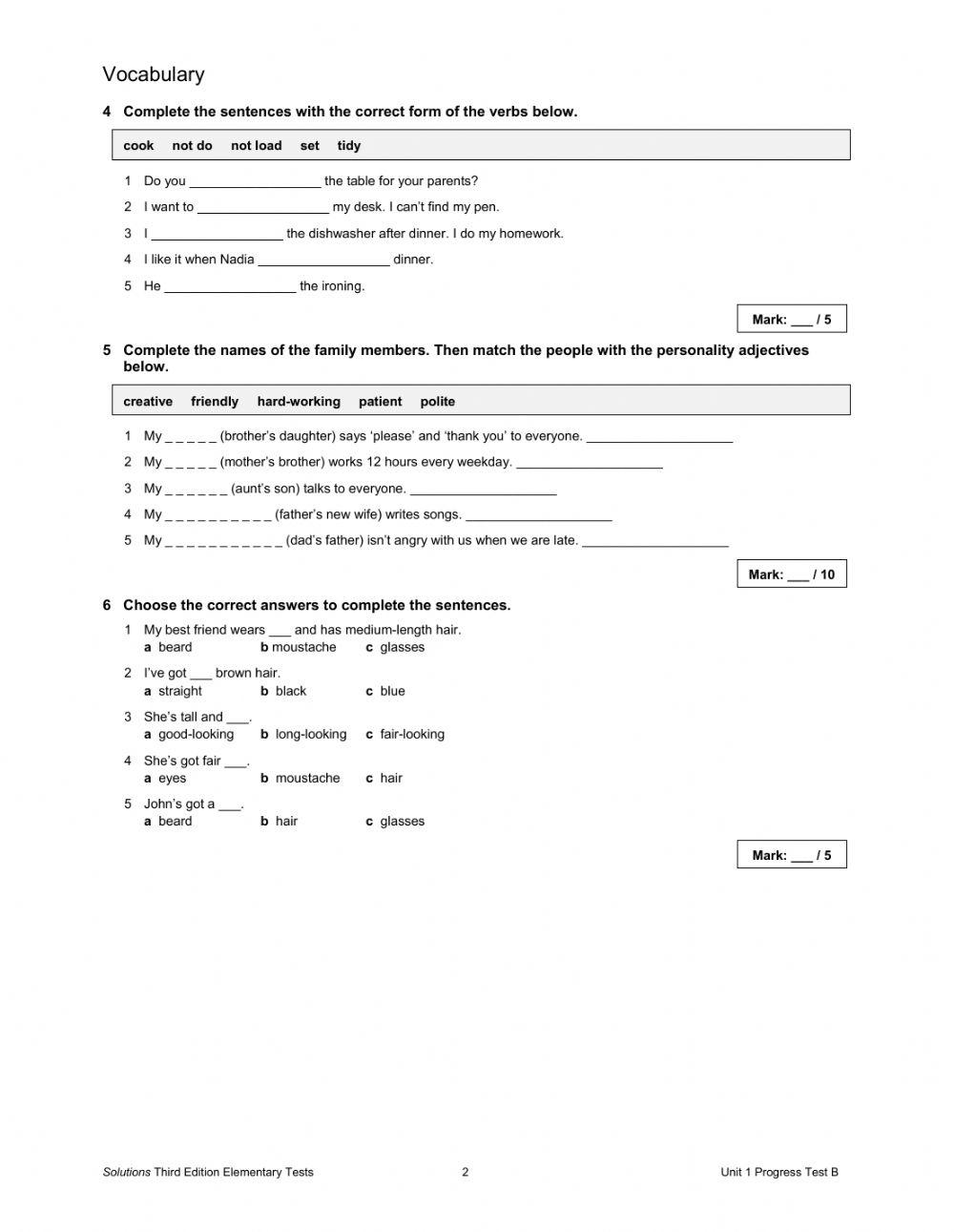 Solutions elementary test 1 b
